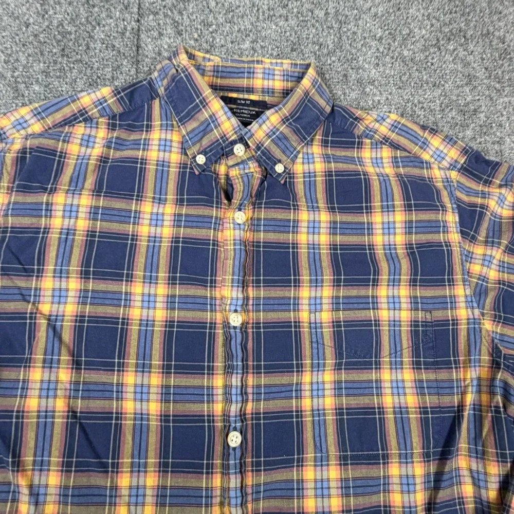 Cremieux‎ Classics Mens Slim Fit Plaid Button Down Shirt Blue Yellow Large L